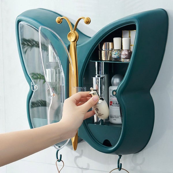 SOGA Green Butterfly Shape Wall-Mounted Makeup Organiser Dustproof Waterproof... Carousel 2