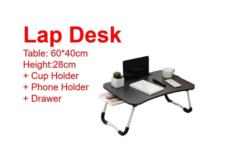 PTN BLACK Folding Lap with Drawer Desk Laptop Tray Computer Desk Mobile Table Carousel 1