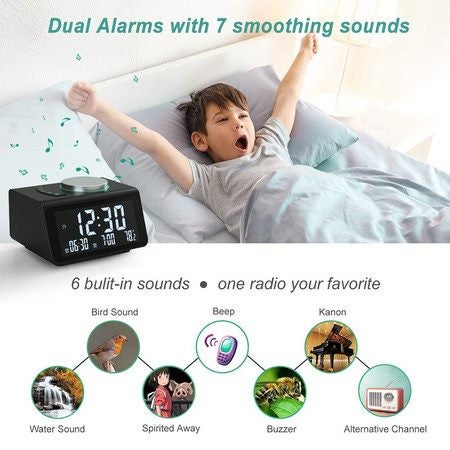 Small Digital Alarm Clock, FM Radio, Dual USB Charging Ports Carousel 2
