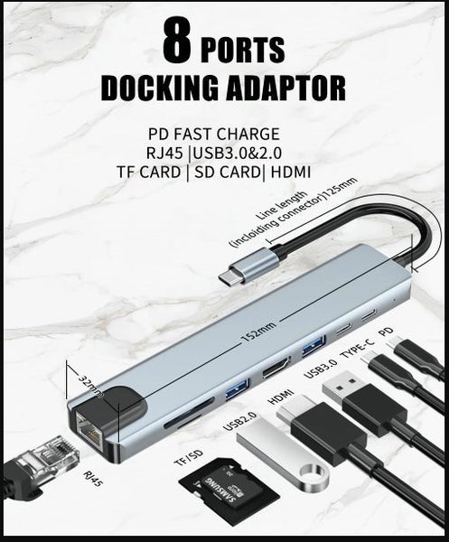 8 in 1 USB Type C Hub For Laptop Adapter PC Computer 8 Ports Dock Carousel 1