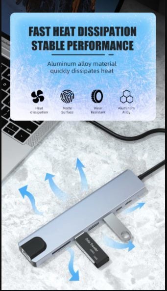 8 in 1 USB Type C Hub For Laptop Adapter PC Computer 8 Ports Dock Carousel 2