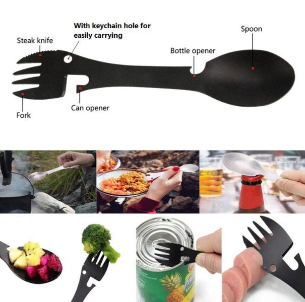 5 in 1 Camping Survival Tool Fork Knife Spoon Bottle Opener Can Opener Carousel 2