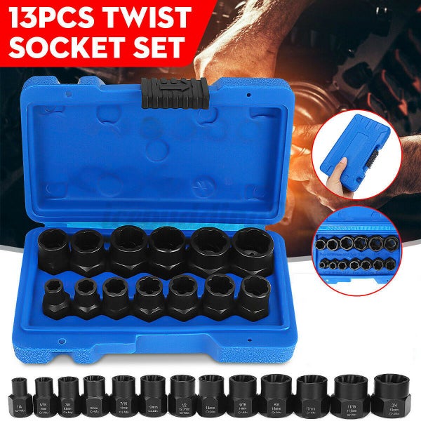 13Pcs Impact Damaged Bolt Nut Remover Extractor Socket Tool Set Removal Wrench Carousel 1