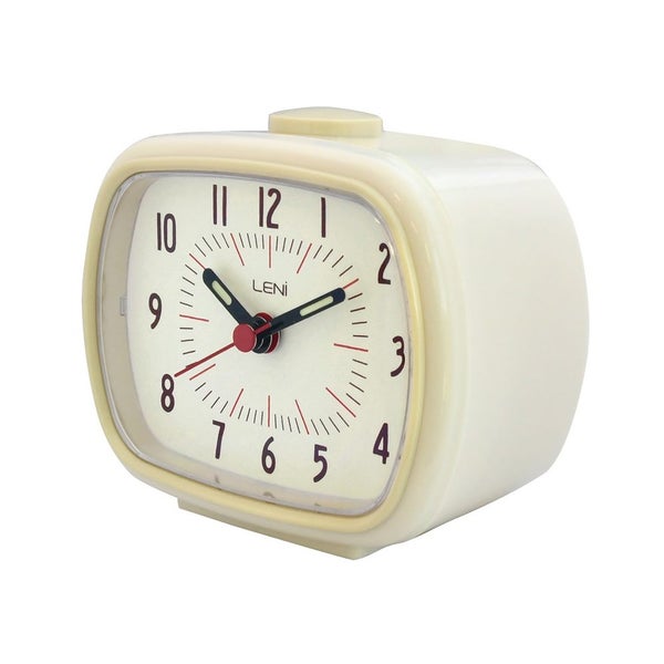 Leni Retro Analogue Standing Bedside Desk Home Alarm Clock Time Ivory 6x11x9cm Carousel 1