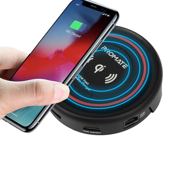 PROMATE All-in-1 USB-C Hub w/ 100W Power Delivery & 10W Qi - Black Carousel 2