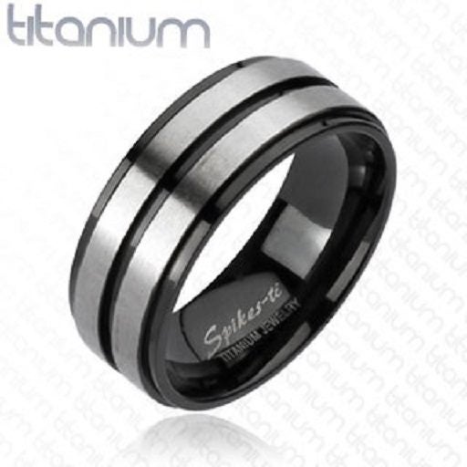 Brushed 2 Stripe Center Band Ring Solid Titanium Carousel 1