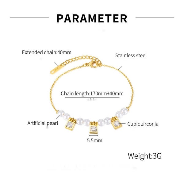 Bracelet Stainless Steel Fashion Pearl CZ Yellow Gold Color Bracelet Carousel 2