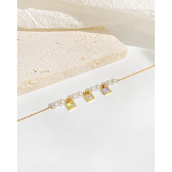 Bracelet Stainless Steel Fashion Pearl CZ Yellow Gold Color Bracelet Carousel 5