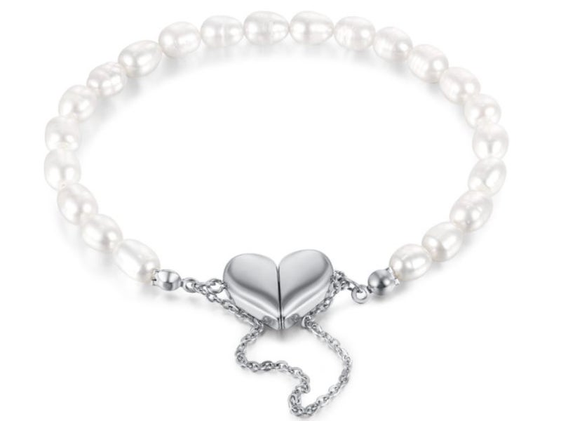 Bracelet Stainless Steel Fashion Heart Design Freshwater Pearl Charm Bracelet Carousel 1