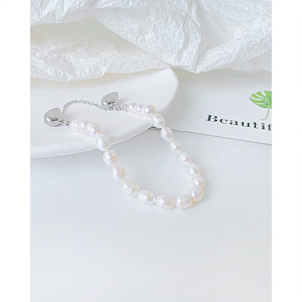Bracelet Stainless Steel Fashion Heart Design Freshwater Pearl Charm Bracelet Carousel 4