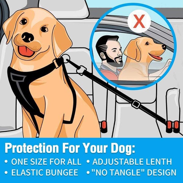 Dog Car Seat Belts Heavy Duty Adjustable Elastic Black Carousel 4