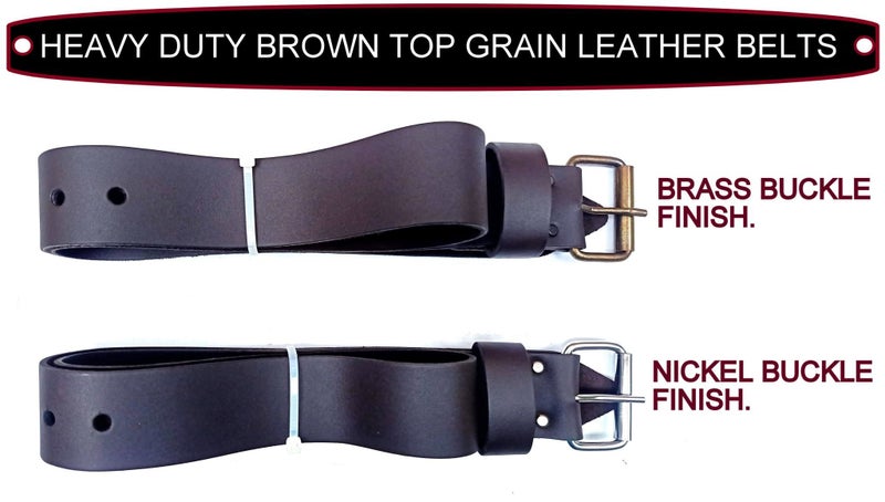 HEAVY DUTY TOP GRAIN BROWN LEATHER, 32-INCH - 46-INCH WAIST SIZE BELT. Carousel 1