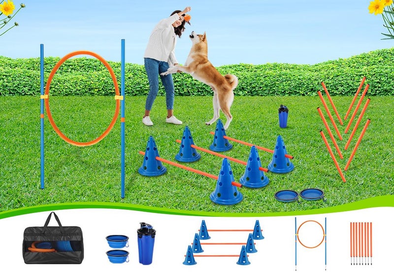 Dog Agility Equipment 7 Set Pet Obstacle Training Course Supplies Jump Hurdle Carousel 1