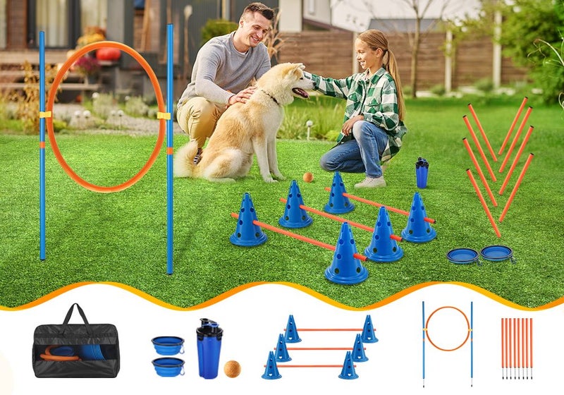 Dog Agility Equipment 7 Set Pet Obstacle Training Course Supplies Jump Hurdle Carousel 2