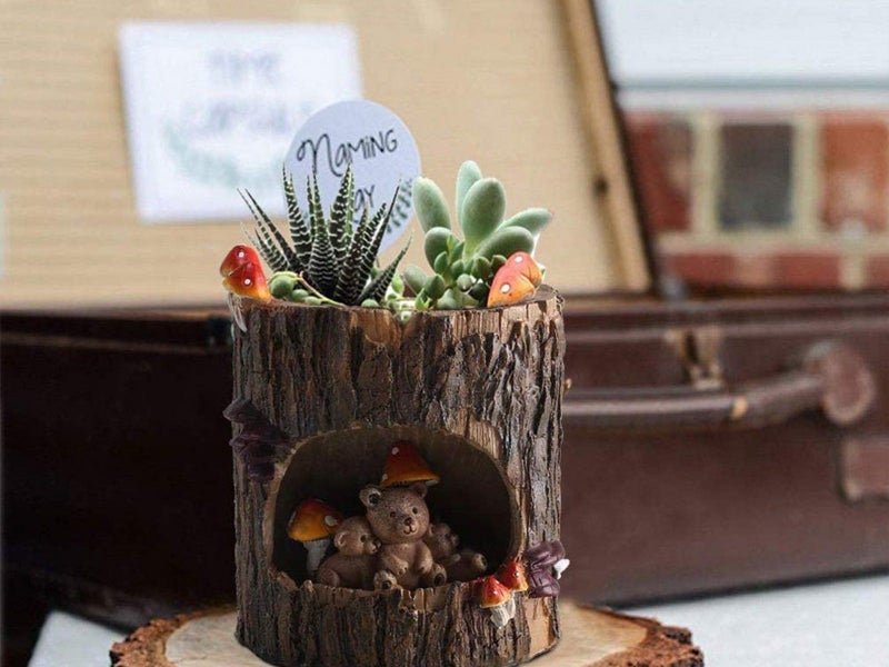 Brown Bear Plant Flower Pots with Drainage Hole Tree Stump Planter Desktop Decor Carousel 2