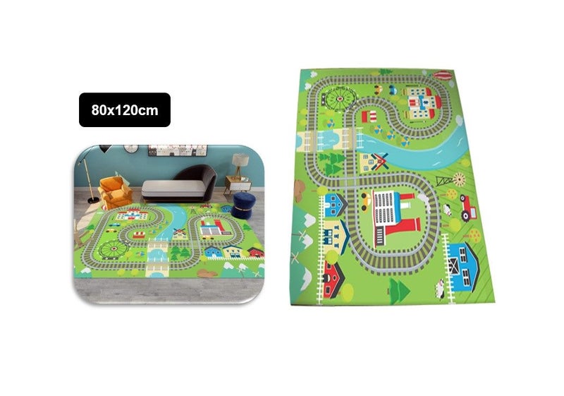 PTN Train Rail Playmat 80x120cm Kids Play Mat Baby Crawling Floor Folding Rug Carousel 1