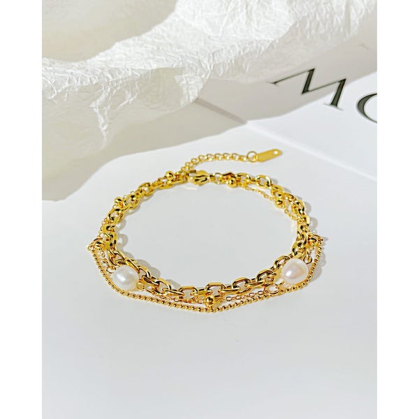 Pearls Multilayer Bracelet Stainless Steel Yellow Gold Plated Bracelet Carousel 2