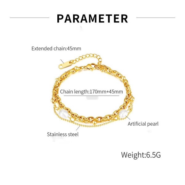 Pearls Multilayer Bracelet Stainless Steel Yellow Gold Plated Bracelet Carousel 6