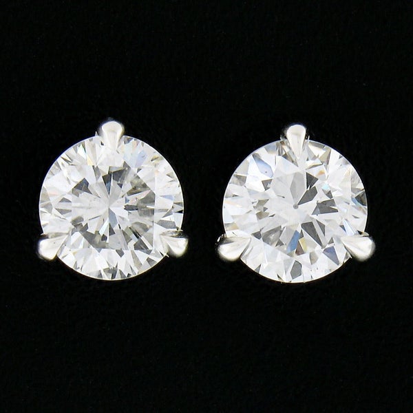 NEW Platinum 1.52ctw 3 Prong Martini Round Brilliant Diamond Stud Earrings Carousel 1