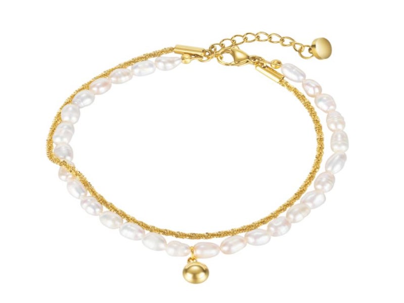 Fresh Water Pearls Stainless Steel Yellow Gold Plated Double-layered Bracelet Carousel 1