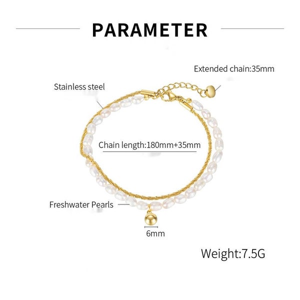 Fresh Water Pearls Stainless Steel Yellow Gold Plated Double-layered Bracelet Carousel 2
