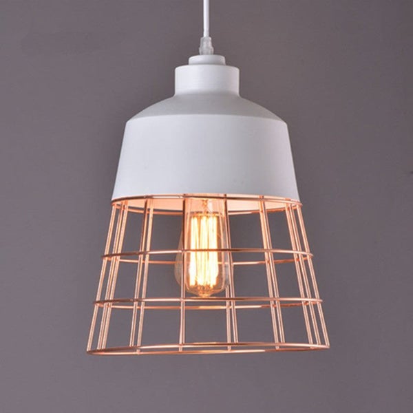 Cage Pendant Light White WITH COPPER COLOR LINES Carousel 1