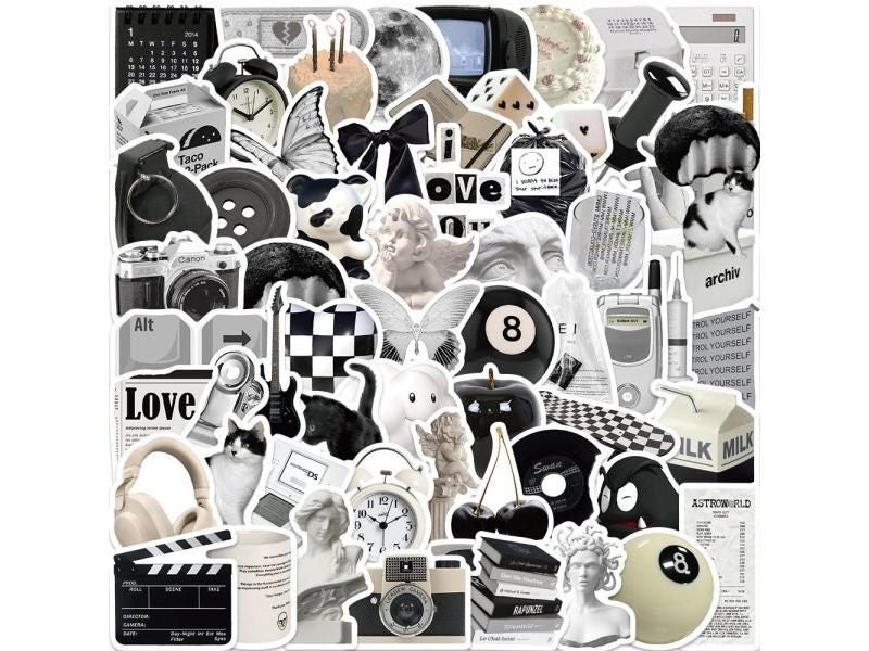 10/30/61pcs Ins Style Cute Stickers Black White Simple Decals Decoration DIY Carousel 1