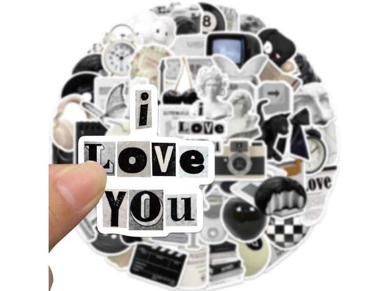 10/30/61pcs Ins Style Cute Stickers Black White Simple Decals Decoration DIY Carousel 2