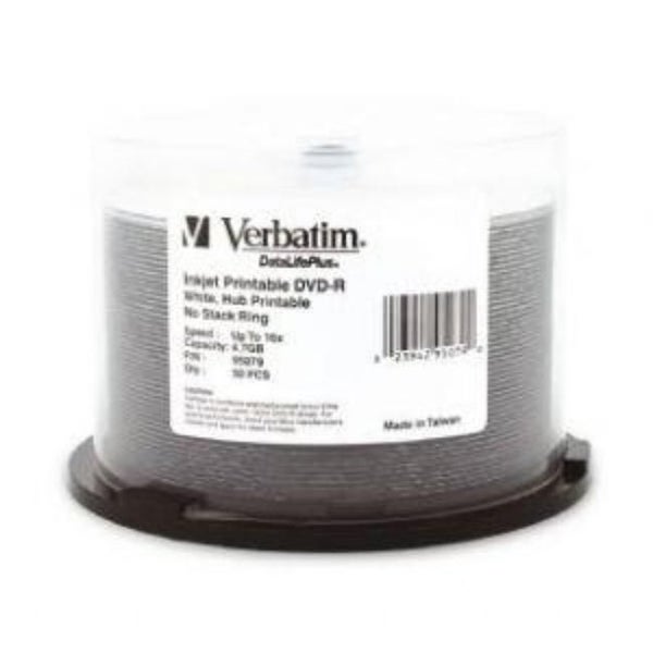 Verbatim DVD-R 4.7GB 50Pk White Wide Inkjet 16x Carousel 1