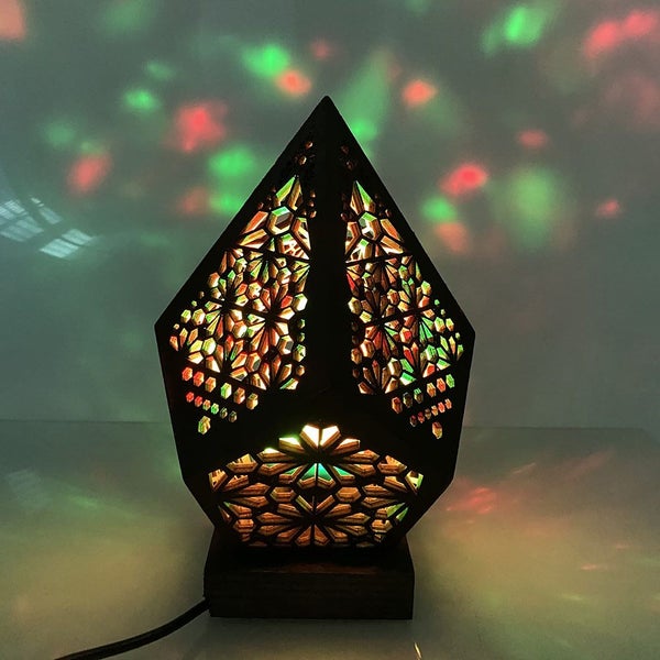 Hollow Cutout Wooden Desk Table Lamp Light RGB Colour Changing Carousel 1
