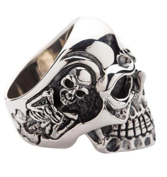 Solid 925 Sterling Silver Huge Skull Biker Ring Sz 14 / Z3 Carousel 4