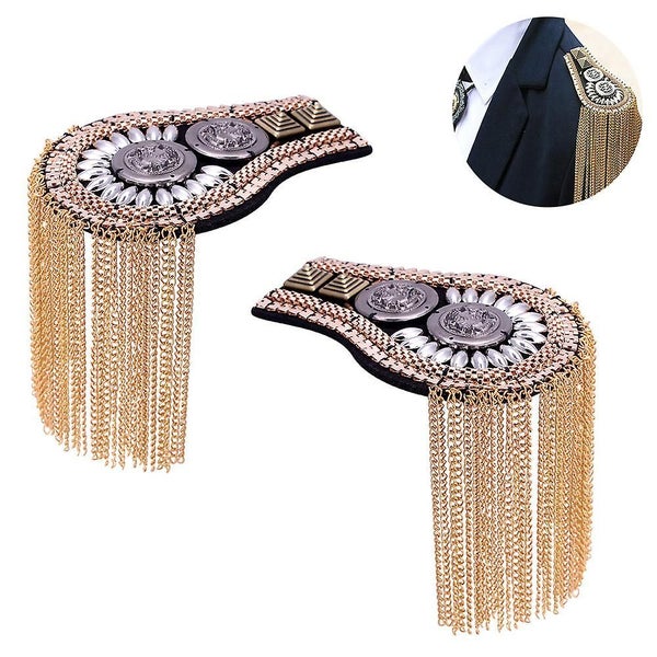 1 Pair Tassel Link Chain Epaulet Shoulder Boards Badge Metal Fringed Epaulettes Carousel 1