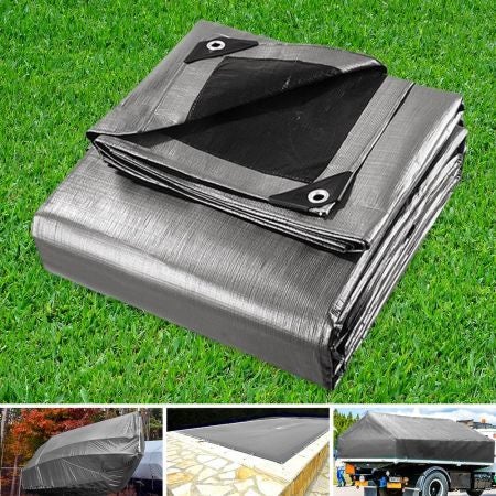 Instahut 3.6x6m Tarp Camping Tarps Poly Tarpaulin Heavy Duty Cover 180gsm Silver Carousel 1
