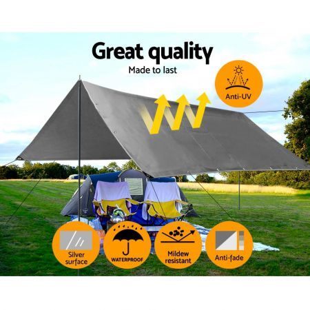 Instahut 3.6x4.8m Tarp Camping Tarps Poly Tarpaulin Heavy Duty Cover 180gsm Silv Carousel 1