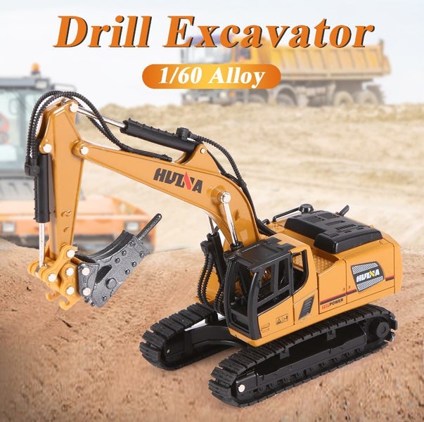Die-cast Demolition Digger Model Scale, 1:60, Huina 1811 YELLOW Carousel 1