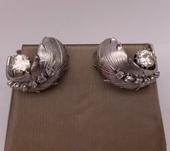 Vintage 15ct White Gold 1.55ct TDW Diamond Feather Stud Earrings ~ $16,300! Carousel 2