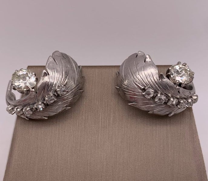 Vintage 15ct White Gold 1.55ct TDW Diamond Feather Stud Earrings ~ $16,300! Carousel 1
