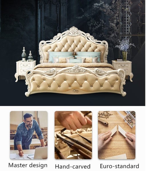 X01 European Luxurious Cream White/Cham 7pieces queen size bedroom set Carousel 9