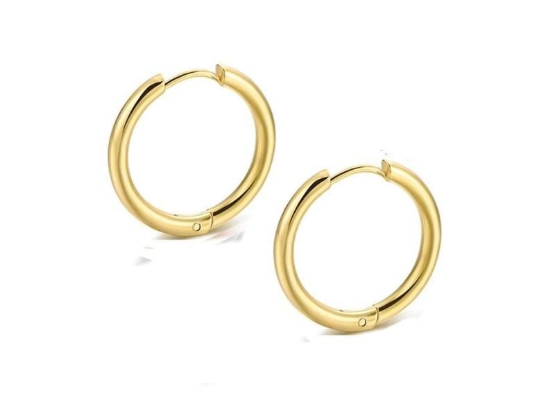 2PC Set Stainless Steel Women Men Gold Black Circle Thick Earring Huggie Carousel 1