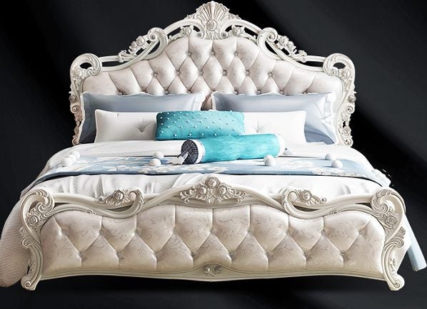X15 European style Luxurious White/White Tufted Rococo Super King 7Pc BedroomSet Carousel 1