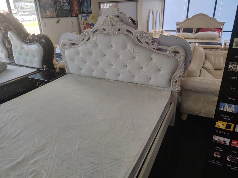 X15 European style Luxurious White/White Tufted Rococo Super King 7Pc BedroomSet Carousel 2