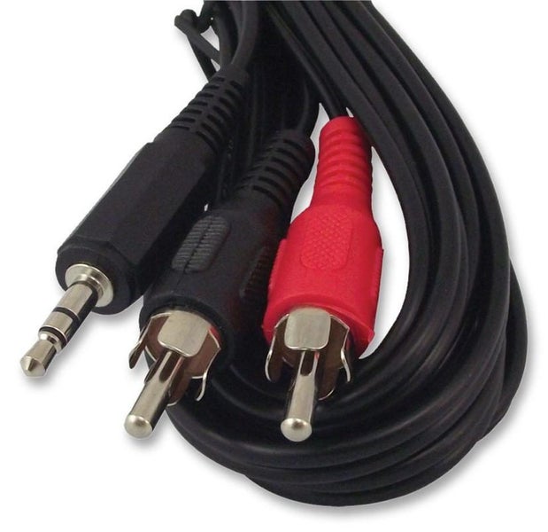 3.5mm Stereo Jack Plug, Phono (RCA) Plug, x 2, 9.8 ft, 3 m, Black Carousel 1