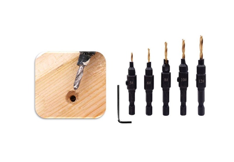 PTN 5pcs Countersink Drill Bit Set Free Quick Change Hex Shank Pilot Holes Carousel 1