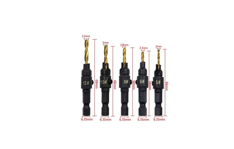 PTN 5pcs Countersink Drill Bit Set Free Quick Change Hex Shank Pilot Holes Carousel 2