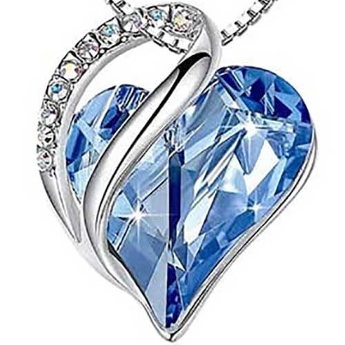 Silver Necklace with Crystal Heart Pendant "Margaritte" (Blue) Carousel 1