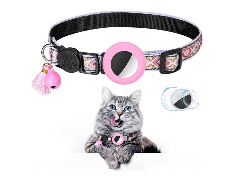 1 X Pet Cat Collar with Airtag Holder Adjustable Cat Collar Pink Carousel 1
