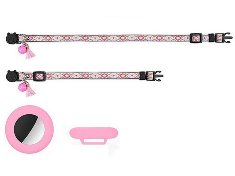 1 X Pet Cat Collar with Airtag Holder Adjustable Cat Collar Pink Carousel 4