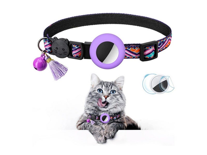 1 X Pet Cat Collar with Airtag Holder Adjustable Cat Collar Purple Carousel 1