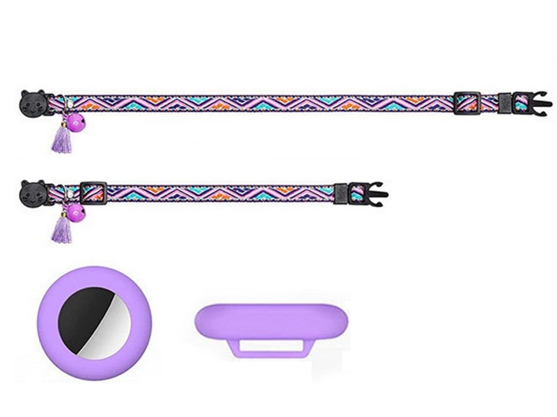1 X Pet Cat Collar with Airtag Holder Adjustable Cat Collar Purple Carousel 4