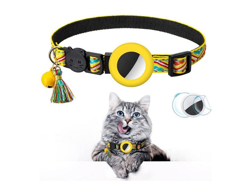 2 X Pet Cat Collar with Airtag Holder Adjustable Cat Collar Yellow and Green Carousel 2